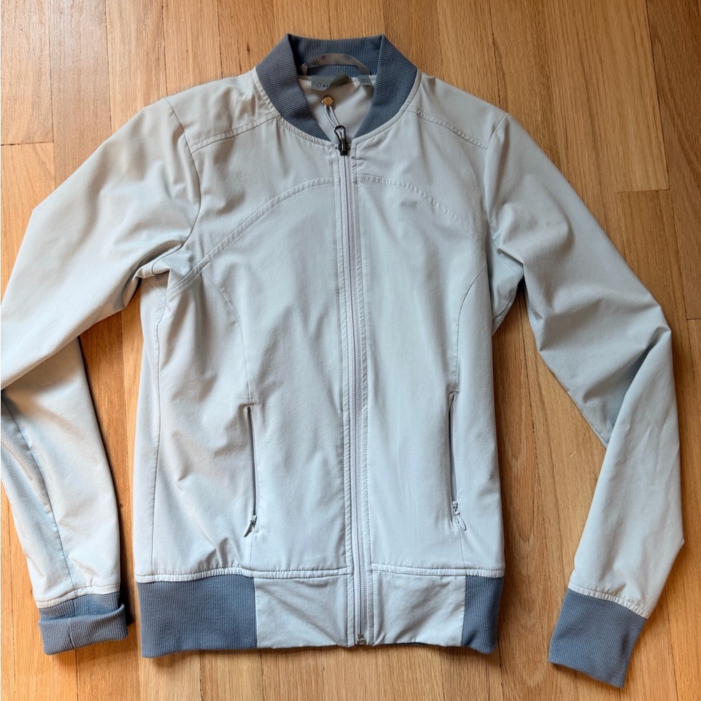 Athleta Light Gray Bomber Jacket with Dark Gray Trims